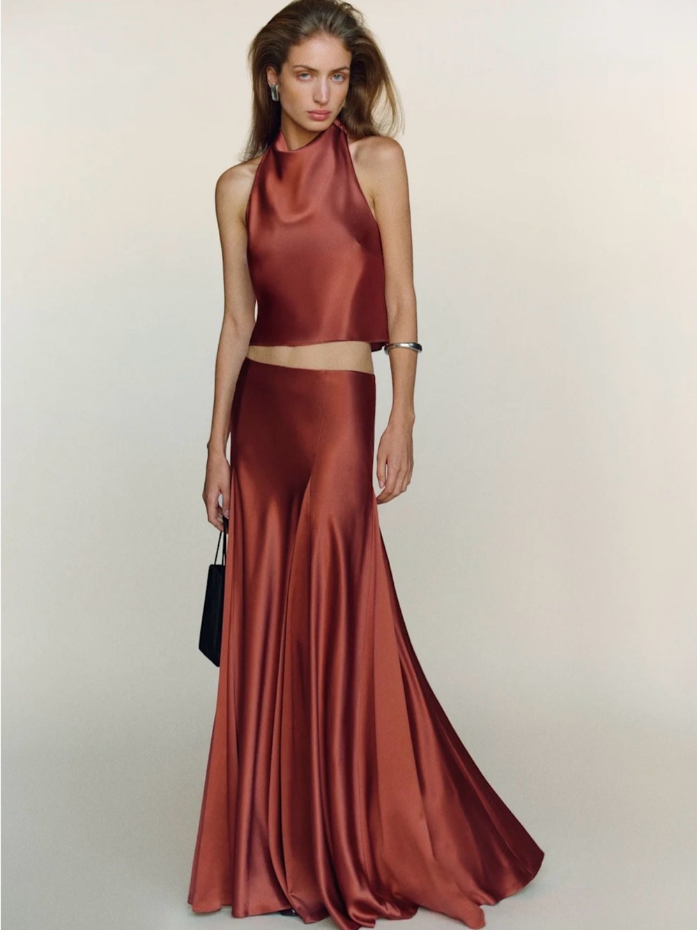 REFORMATION Sera Silk Set in Rosewood 2